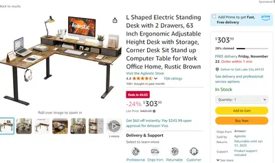 Agilestic L Shaped Electric Standing Desk with 2 Drawers - Thumbnail 2